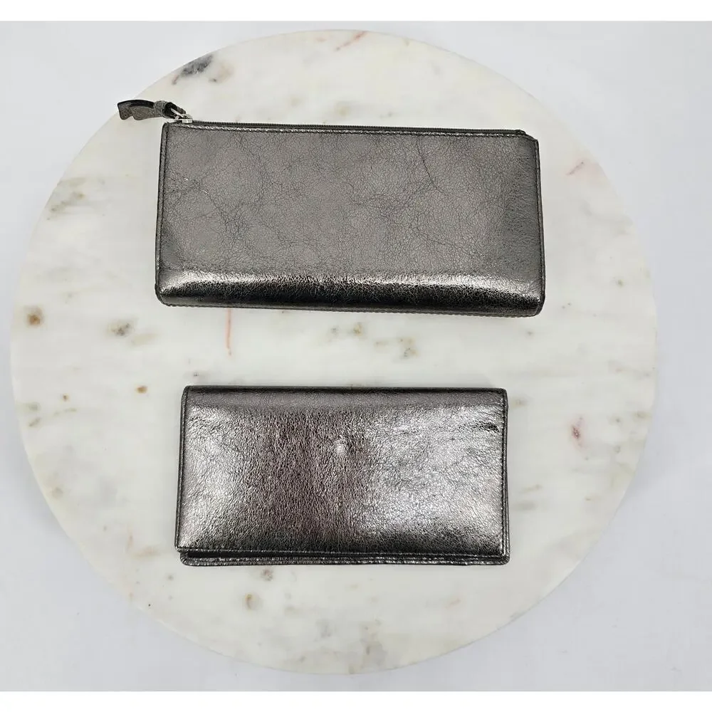 Coach Metallic Pewter‎ Leather Wallet & Checkbook Cover Set